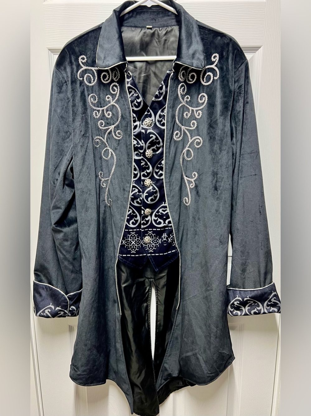 Spirit- Black Embroidered Trench Coat with Patterned attached Vest